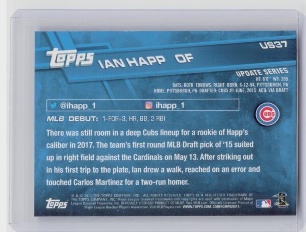 2017 Topps Update Ian Happ #US37 Cubs - Image 3