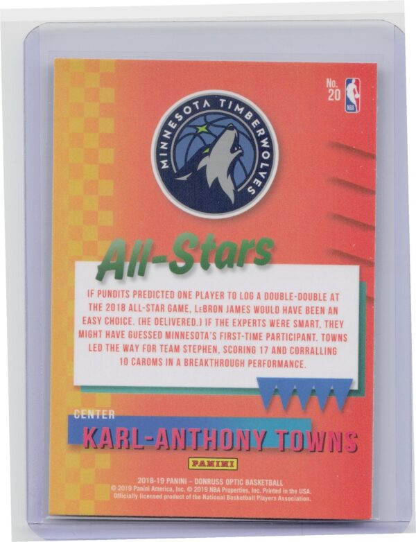 2018-19 Donruss Optic Karl-Anthony Towns #20 Timberwolves All Stars - Image 3