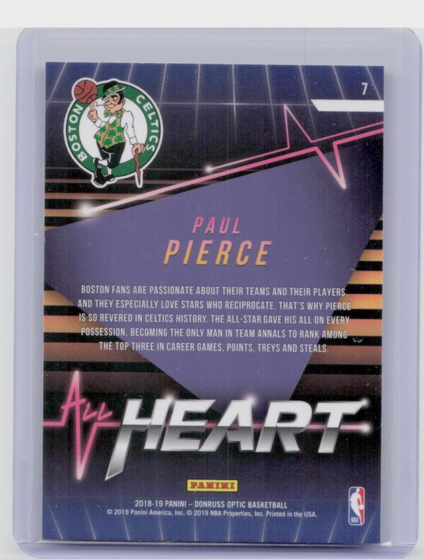 2018-19 Donruss Optic Paul Pierce #7 Celtics All Heart - Image 3