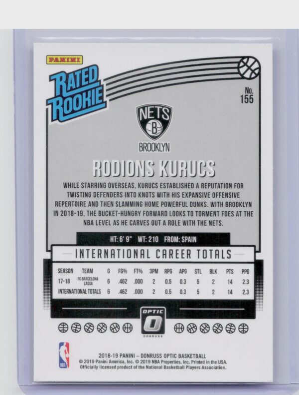 2018-19 Donruss Optic Rodions Kurucs RC #155 Nets - Image 3