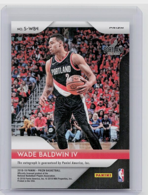 2018-19 Panini Prizm Wade Baldwin IV AU #S-WB4 Blazers Signatures Prizms Silver - Image 3