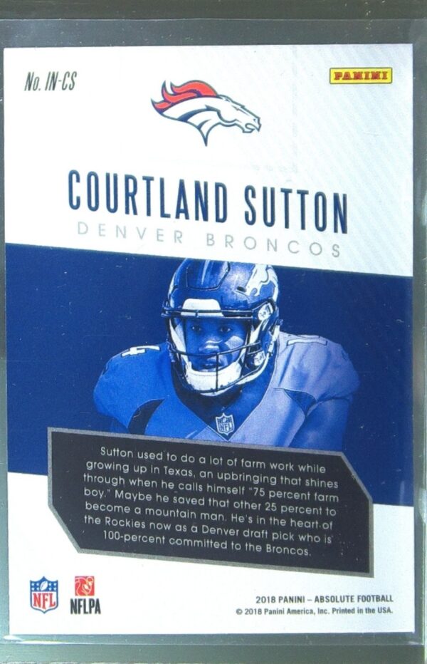 2018 Absolute Courtland Sutton RC #IN-CS Broncos Introductions Spectrum Gold - Image 3