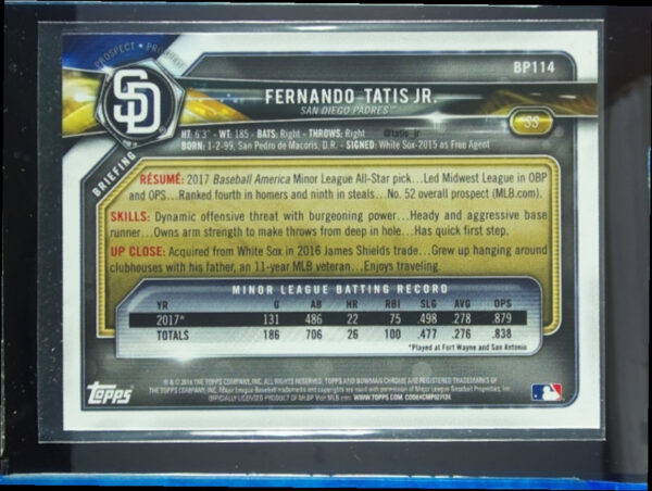 2018 Bowman Fernando Tatis Jr. #BP114 Padres Prospects - Image 3