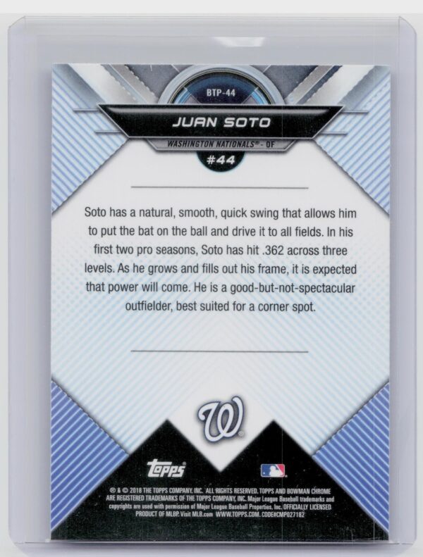 2018 Bowman Juan Soto #BTP-44 Nationals Bowman Chrome Scouts' Top 100 - Image 3