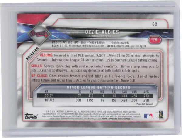2018 Bowman Ozzie Albies RC #62 Braves - Image 3