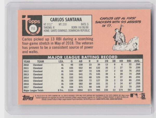 2018 Heritage Carlos Santana VAR SP #711 Phillies - Image 3