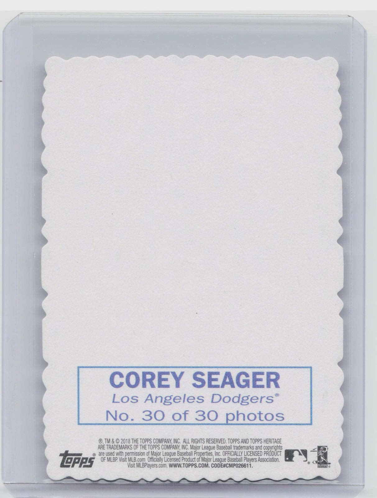 2018 Heritage Corey Seager #30 Dodgers 1969 Topps Deckle - Image 3