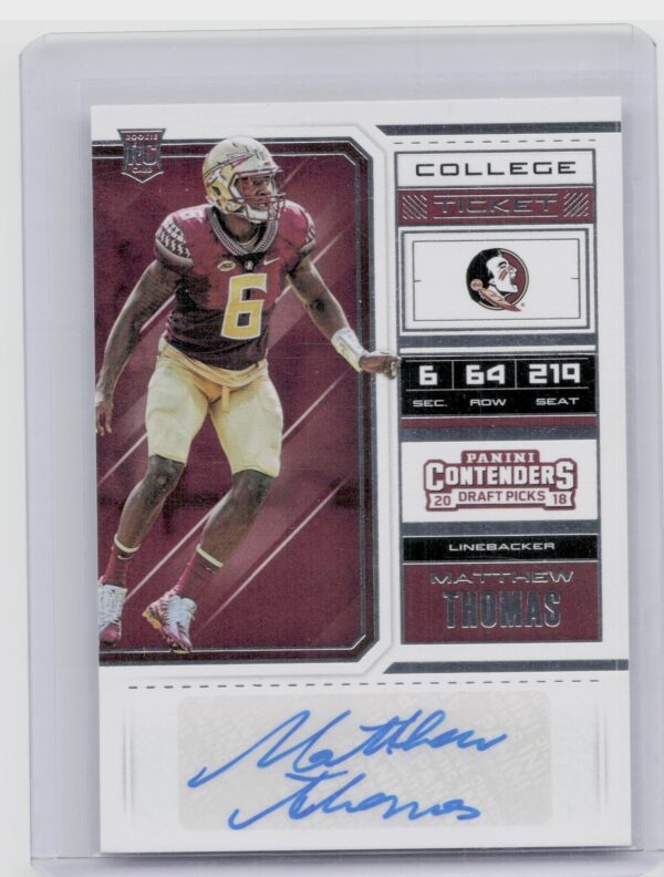 2018 Panini Contenders Draft Picks Matthew Thomas AU #254 Seminoles