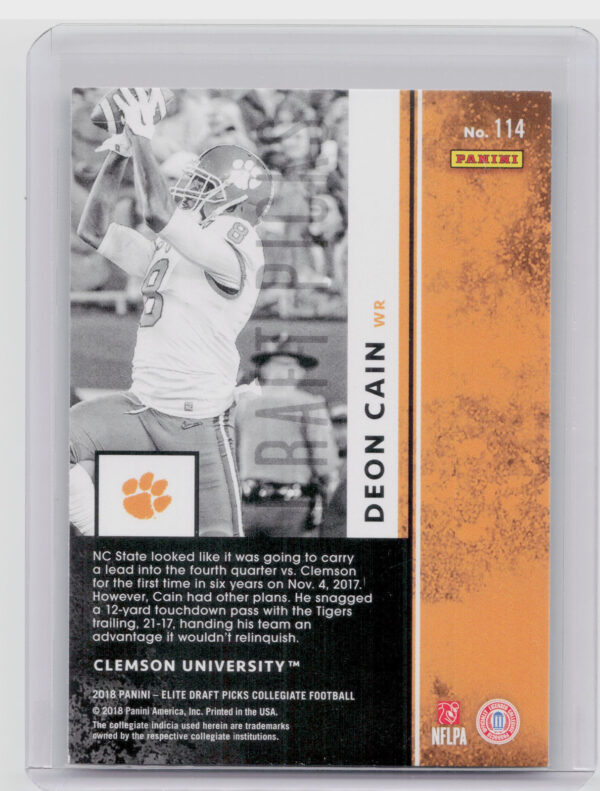 2018 Panini Elite Draft Picks Deon Cain #114 Tigers - Image 3