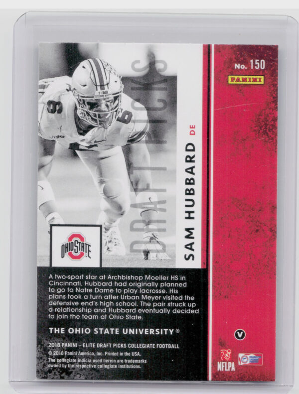 2018 Panini Elite Draft Picks Sam Hubbard VAR #150 Buckeyes - Image 3