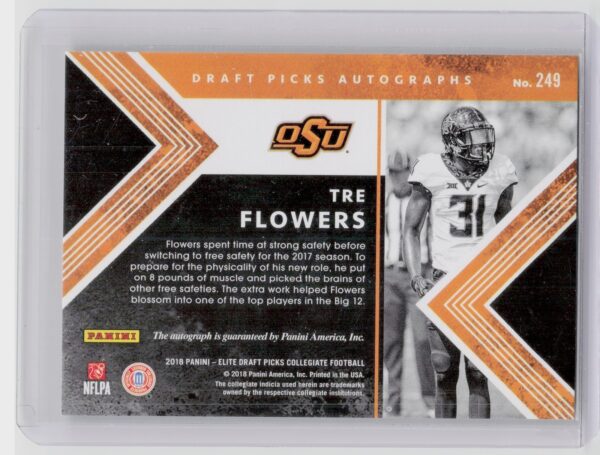 2018 Panini Elite Draft Picks Tre Flowers AU #249 Cowboys Draft Picks Autographs - Image 3