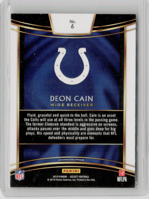 2018 Panini Select Deon Cain RC #6 Colts - Image 3