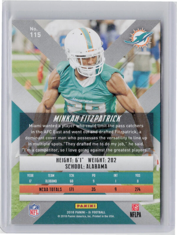 2018 Panini XR Minkah Fitzpatrick Red SN299 #115 Dolphins - Image 3