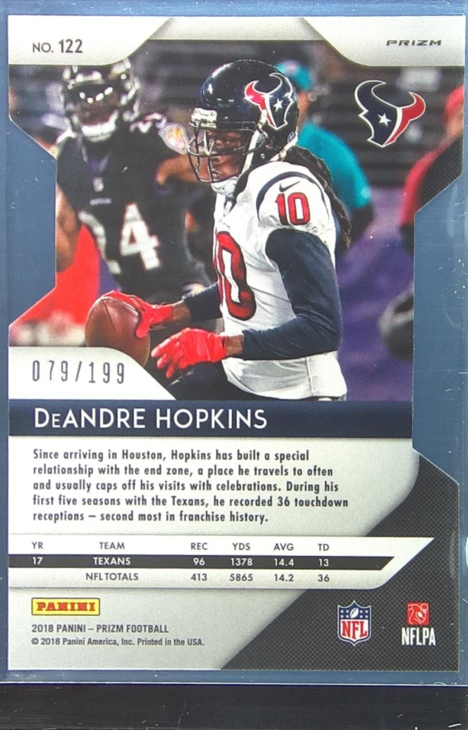 2018 Prizm DeAndre Hopkins Prizm Light Blue /199 #122 Texans - Image 3