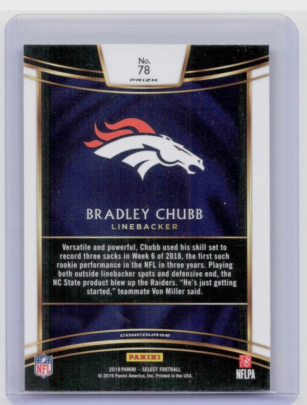 2018 Select Bradley Chubb Silver Prizm #78 Broncos - Image 3