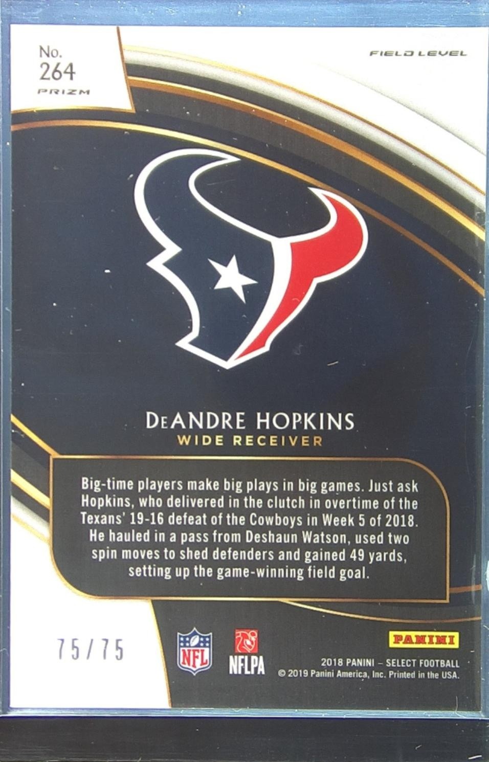 2018 Select DeAndre Hopkins Copper Prizm /75 #264 Texans - Image 3