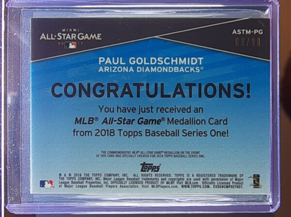 2018 Topps Paul Goldschmidt SN99 #ASTM-PG Diamondbacks MLB All Star Game Manufac - Image 3