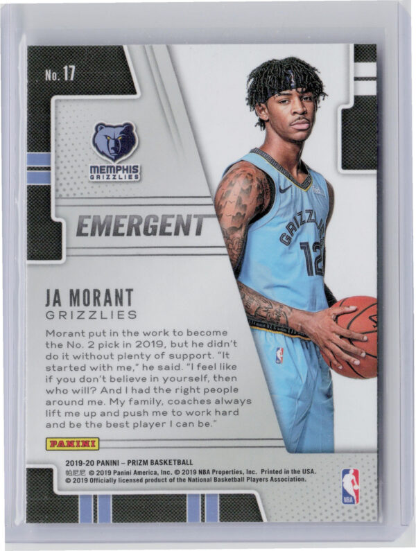 2019-20 Panini Prizm Ja Morant #17 Grizzlies Emergent - Image 3