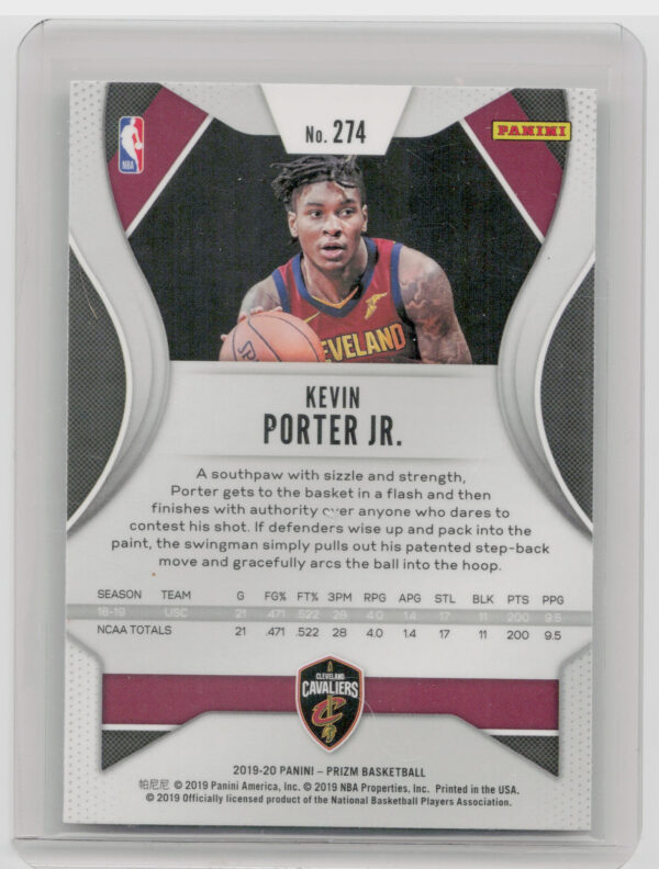 2019-20 Panini Prizm Kevin Porter Jr. RC #274 Cavaliers - Image 3