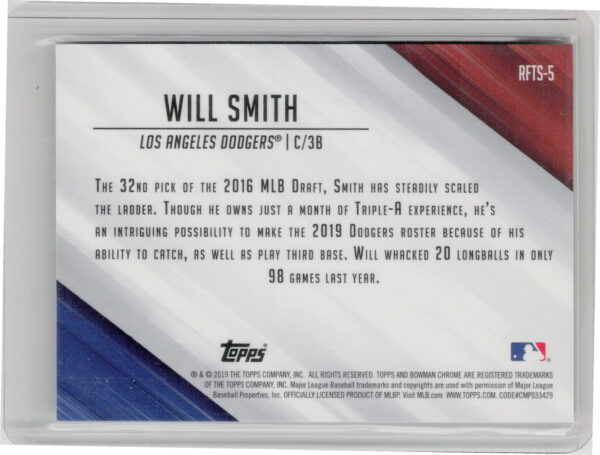2019 Bowman Will Smith SN250 #RFTS-5 Dodgers Ready for the Show Mojo Refractors - Image 3