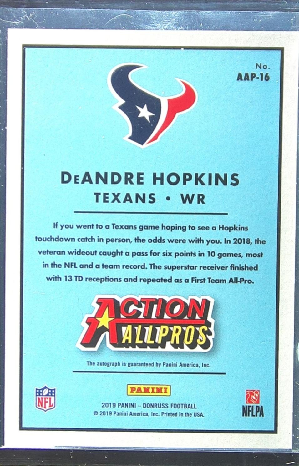 2019 Donruss DeAndre Hopkins Auto /25 #AAP-16 Texans Action All Pros Autographs - Image 3