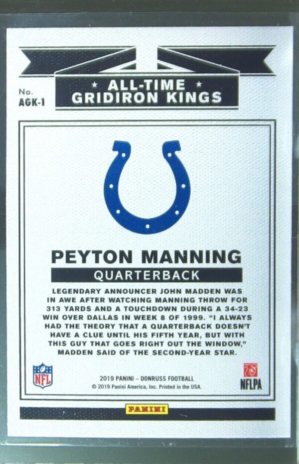 2019 Donruss Peyton Manning #AGK-1 Colts All Time Gridiron Kings - Image 3
