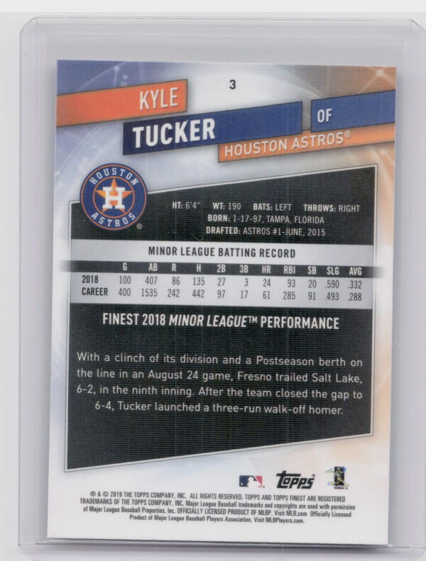 2019 Finest Kyle Tucker RC #3 Astros - Image 3