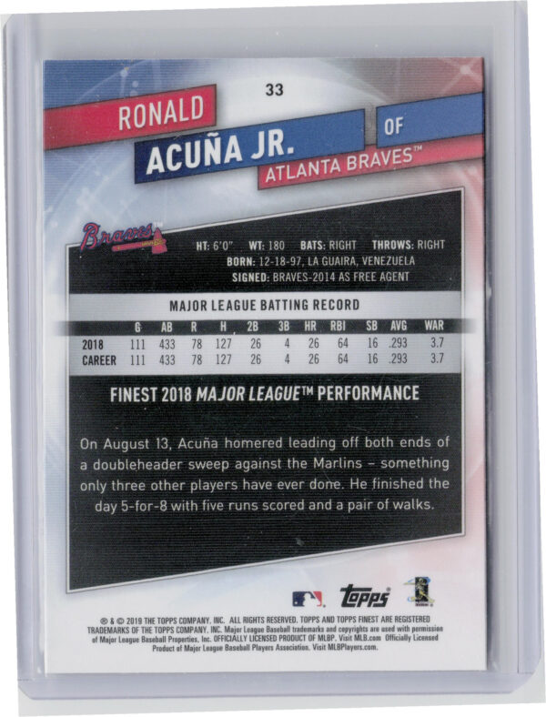 2019 Finest Ronald Acuna Jr. #33 Braves - Image 3