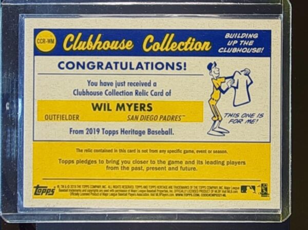 2019 Heritage Wil Myers JSY #CCR-WM Padres Clubhouse Collection Relics - Image 3