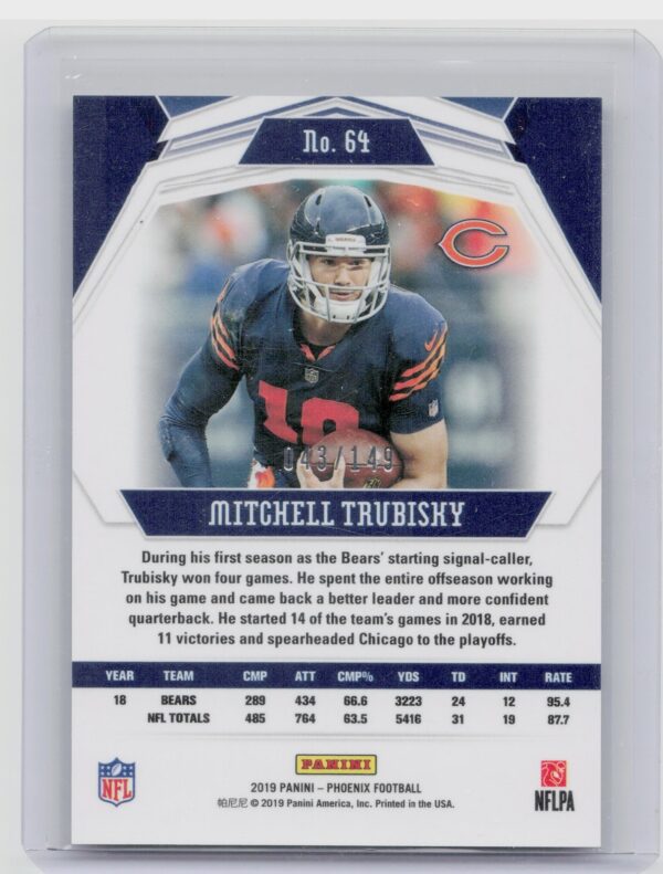 2019 Panini Phoenix Mitchell Trubisky Purple /149 #64 Bears - Image 3