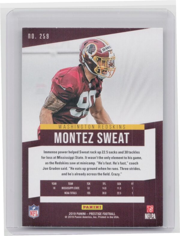 2019 Panini Prestige Montez Sweat Rookie #259 Redskins - Image 3