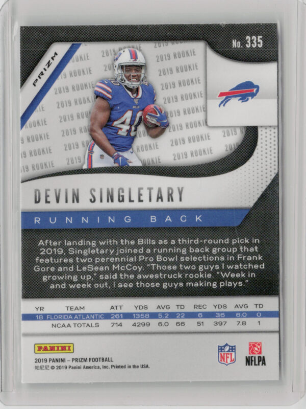 2019 Panini Prizm Devin Singletary Red White and Blue #335 Bills - Image 3