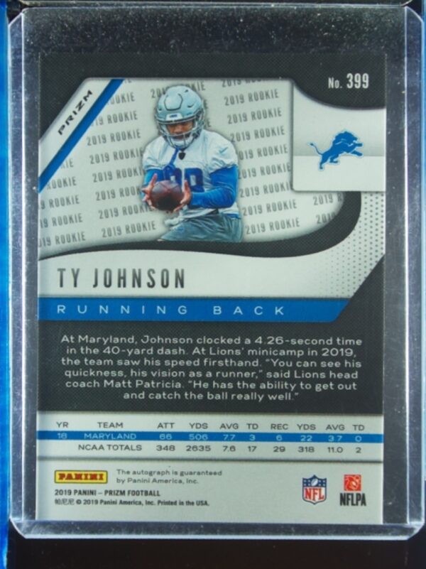 2019 Panini Prizm Ty Johnson AU #399 Lions Rookie Autographs - Image 3