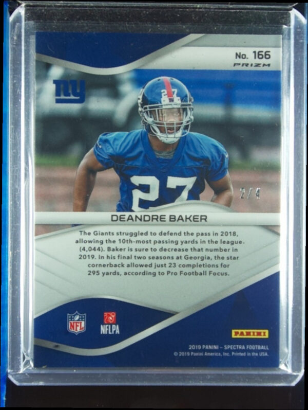 2019 Panini Spectra Deandre Baker Neon Marble SN4 #166 Giants - Image 3