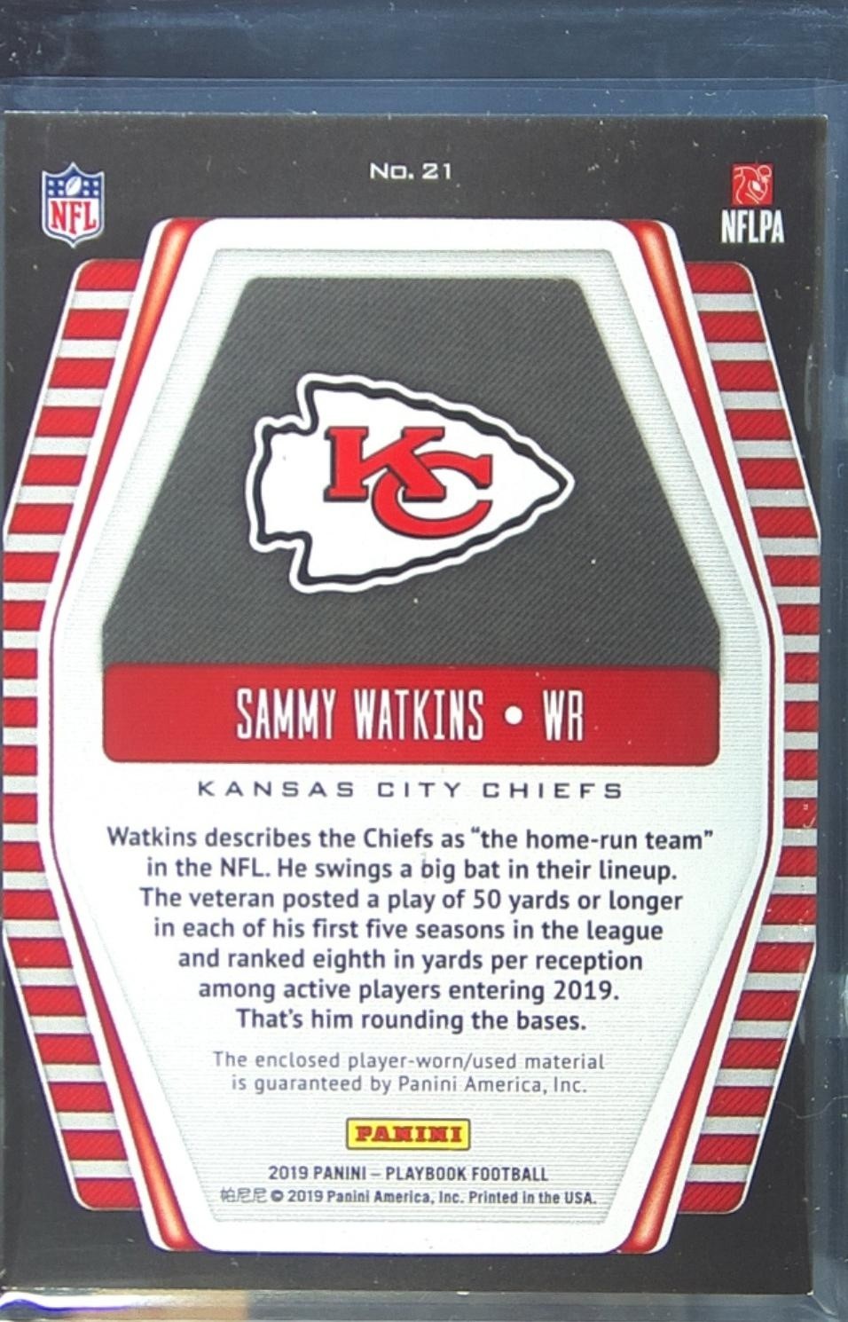 2019 Playbook Sammy Watkins /299 JSY #21 Chiefs Hot Routes - Image 3