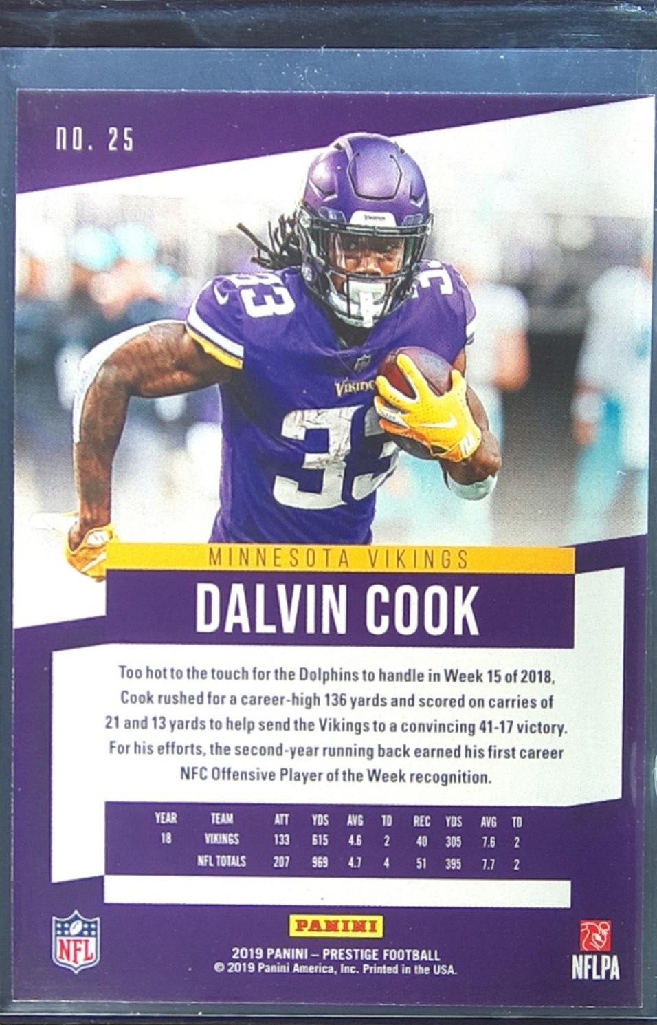2019 Prestige Dalvin Cook Xtra Points Green #25 Vikings - Image 3