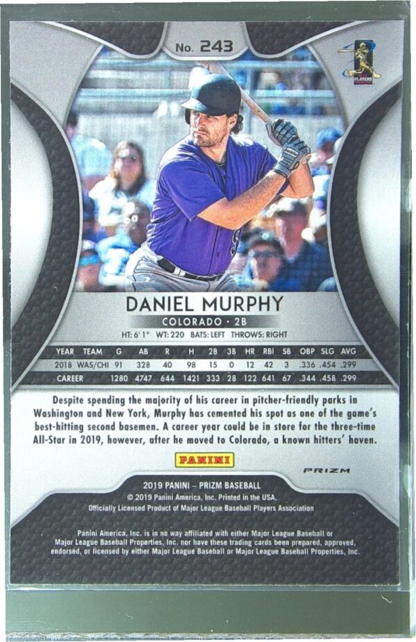 2019 Prizm Daniel Murphy Red #243 Rockies - Image 3