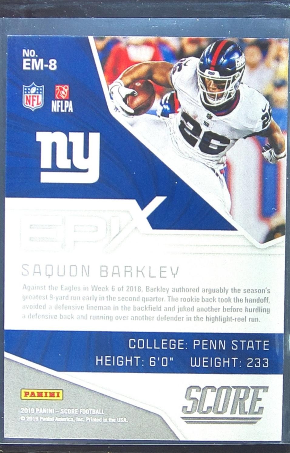 2019 Score Saquon Barkley #EM-8 Giants Epix Moment - Image 3