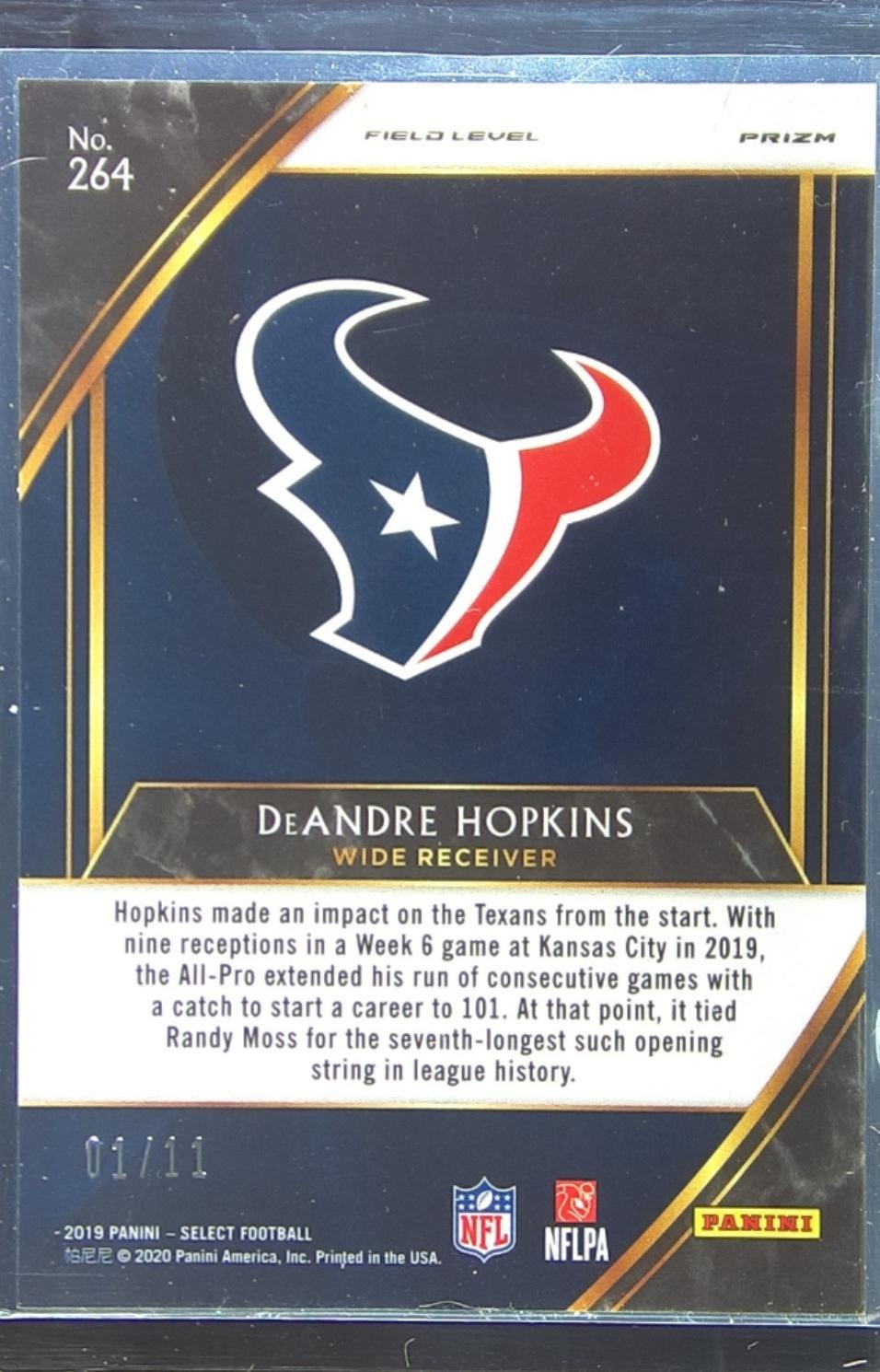 2019 Select DeAndre Hopkins Neon Orange Pulsar Prizm /11 #264 Texans - Image 3