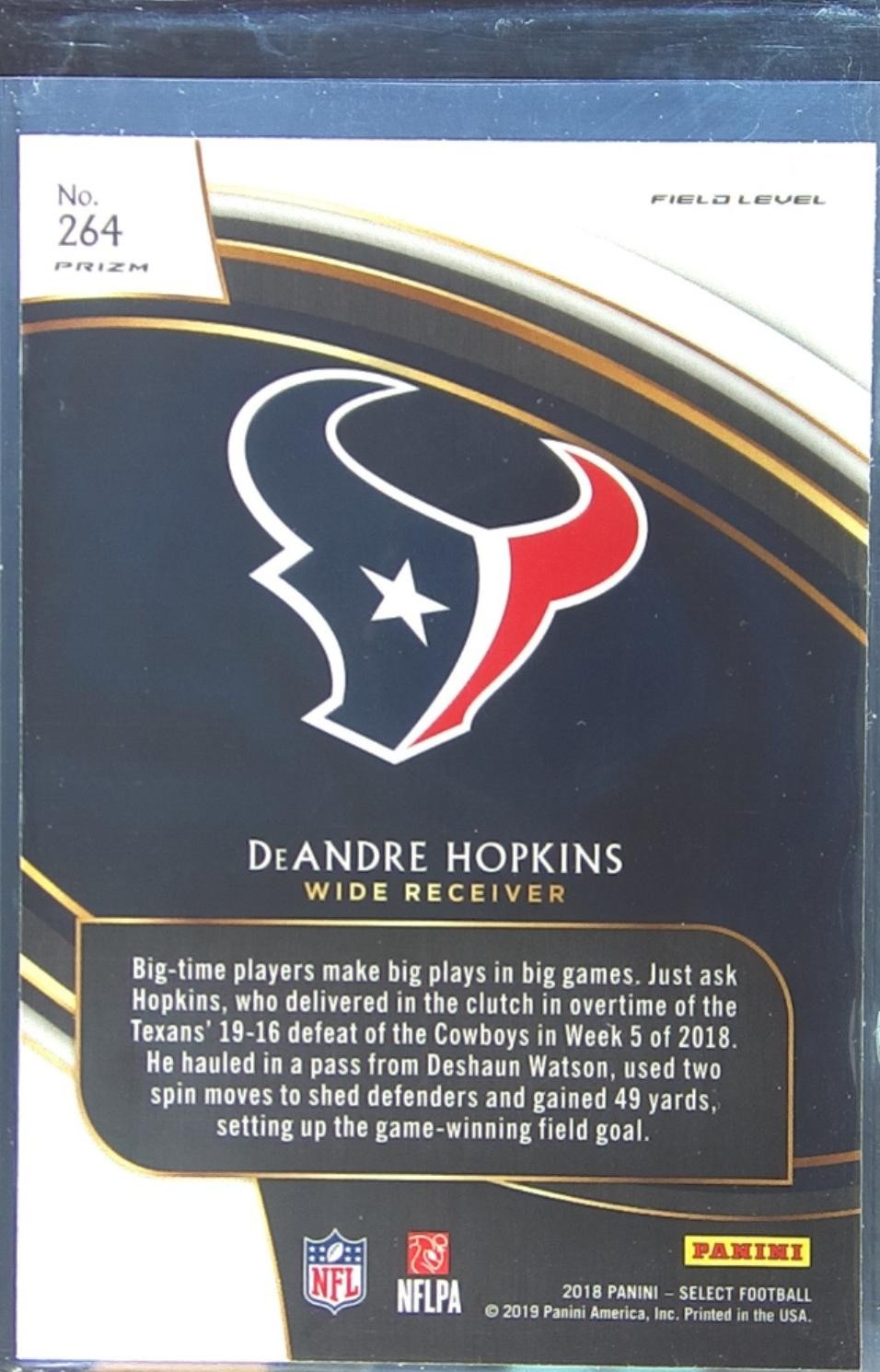 2019 Select DeAndre Hopkins Silver Prizm #264 Texans - Image 3