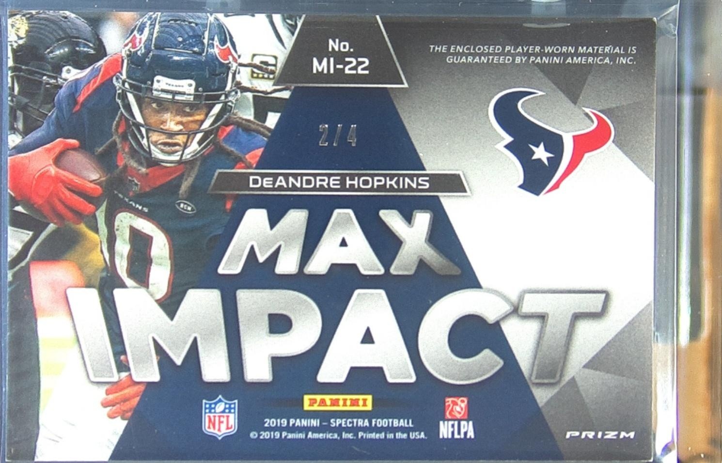 2019 Spectra DeAndre Hopkins /4 JSY #MI-22 Texans Max Impact Neon Marble - Image 3