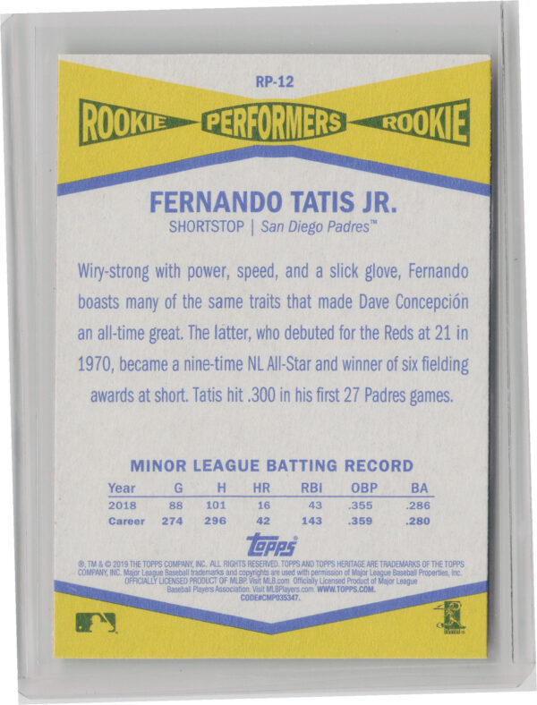 2019 Topps Heritage Fernando Tatis Jr. #RP-12 Padres Rookie Performers - Image 3