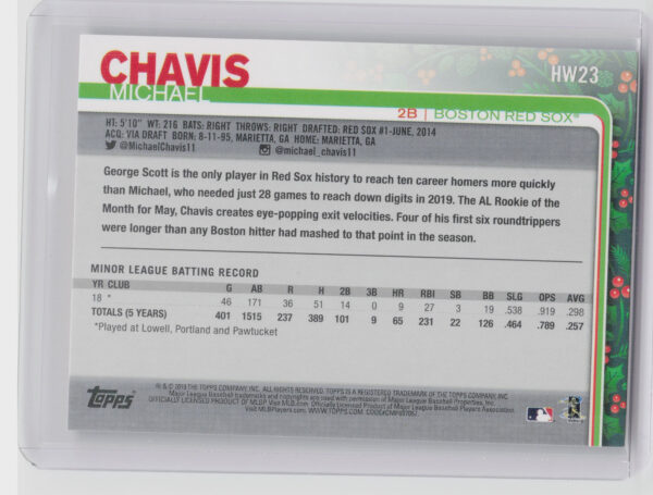 2019 Topps Holiday Michael Chavis RC #HW23 Sox - Image 3