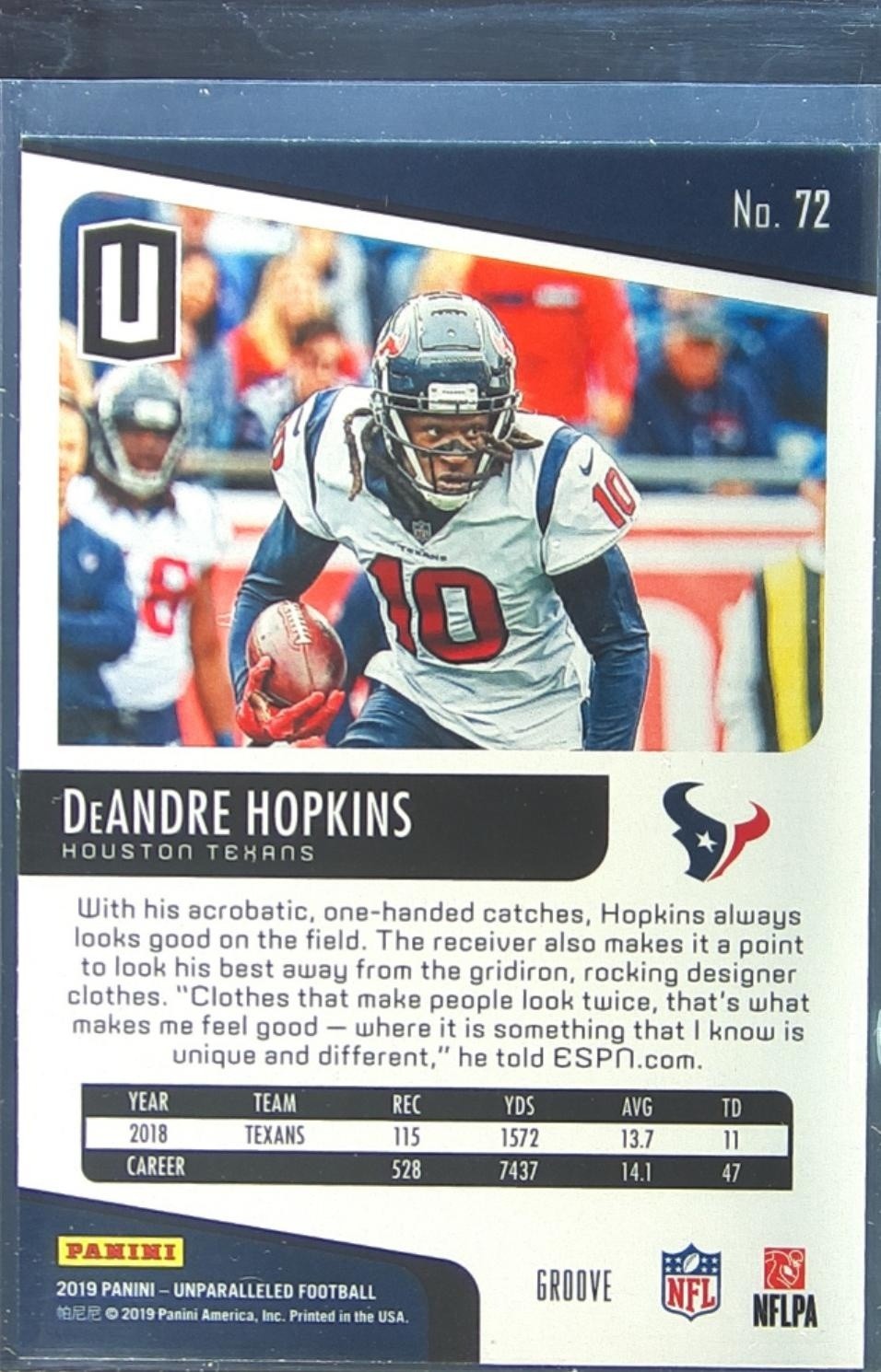 2019 Unparalleled DeAndre Hopkins Groove #72 Texans - Image 3