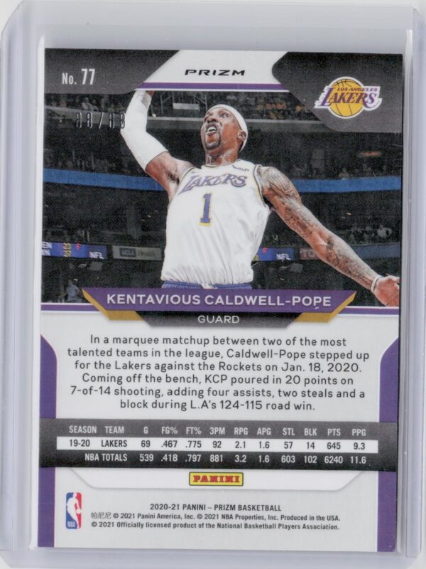2020-21 Panini Prizm Kentavious Caldwell-Pope Choice Red Prizms SN88 #77 Lakers - Image 3