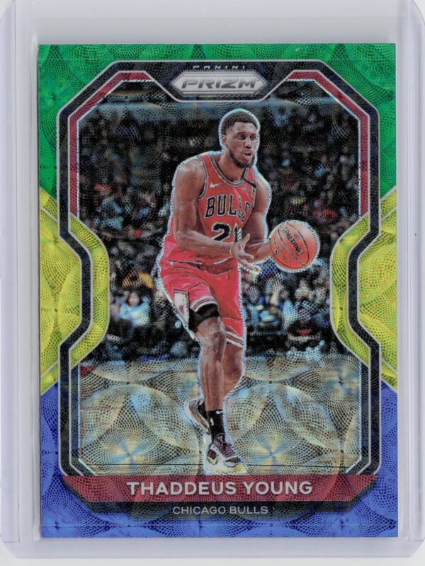 2020-21 Panini Prizm Thaddeus Young Choice Blue, Yellow and Green Prizms #165 Bu