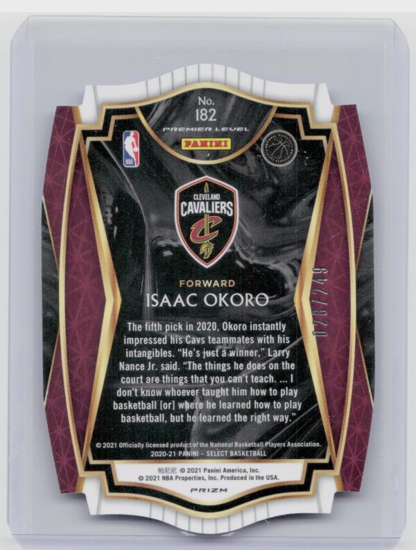 2020-21 Panini Select Isaac Okoro Blue Prizms Die Cut SN249 #182 Cavaliers - Image 3