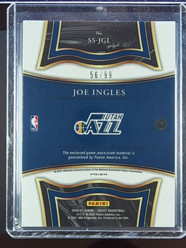 2020-21 Panini Select Joe Ingles SN99 MEM #SS-JGL Jazz Selective Swatches Purple - Image 3