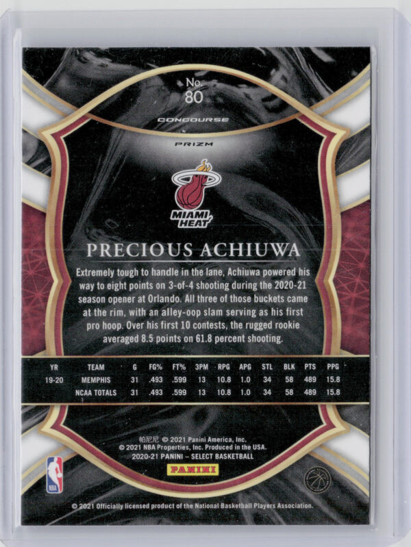 2020-21 Panini Select Precious Achiuwa Blue Prizms #80 Heat - Image 3