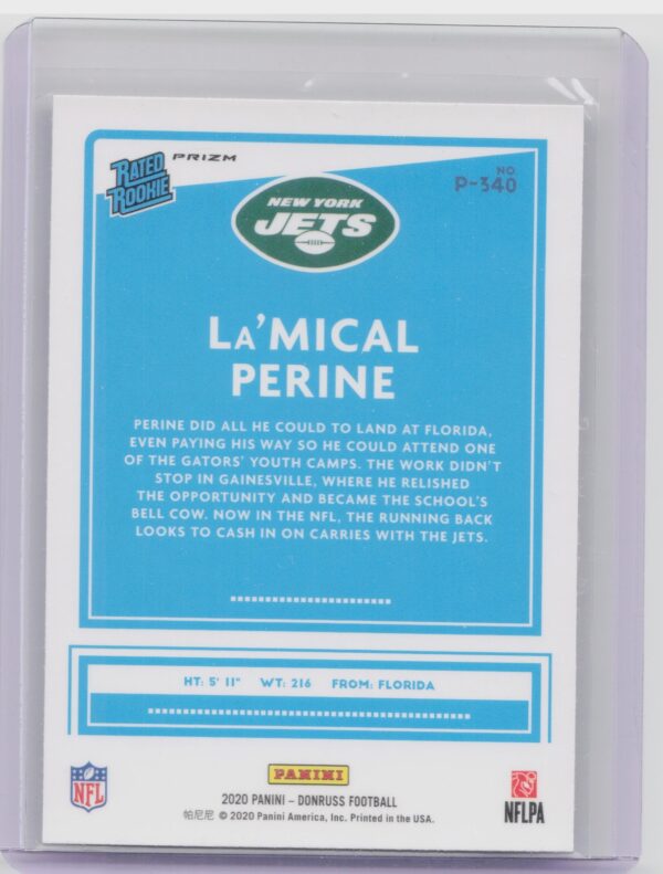 2020 Donruss La'Mical Perine #P-340 Jets Optic Preview Holo - Image 3